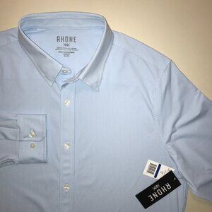 Men's Rhone Commuter Slim Fit Long Sleeve Button Up Shirt-Blue Stripe-Size: XL